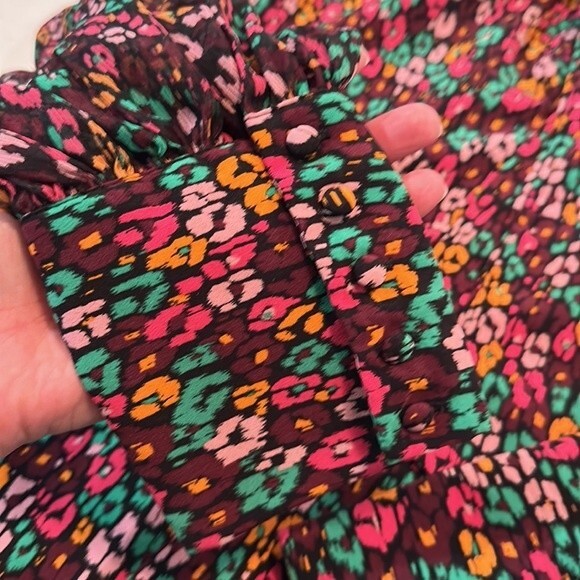 Who What Wear Women's Balloon Long Sleeve Soft Bow Cheetah Print Blouse Size M - Picture 11 of 15